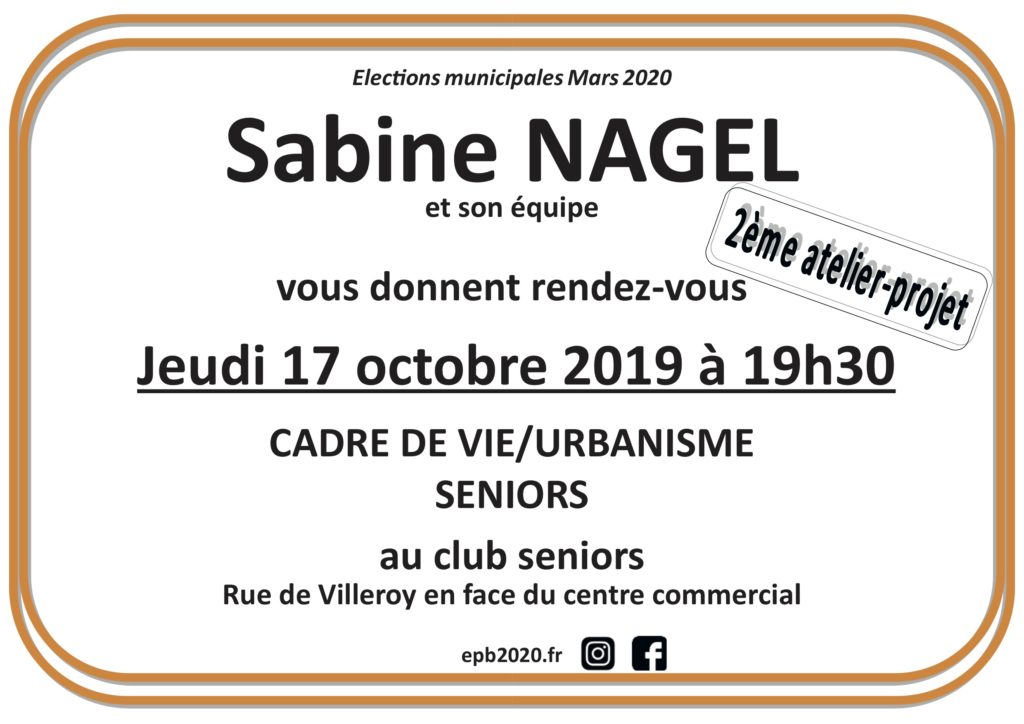 2ème atelier-projet
17/10/2019 - 19h30
Club seniors
Cadre de Vie/Urbanisme & Seniors